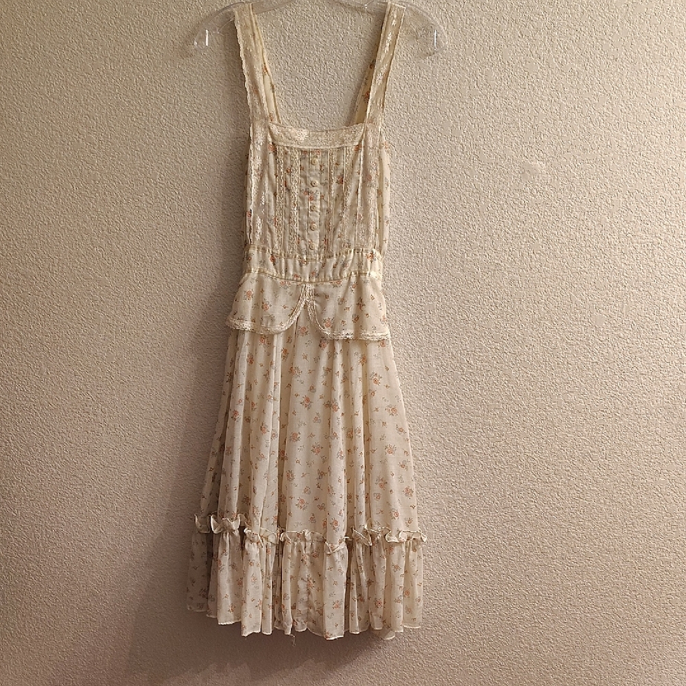 NEW Vintage Rare Gunne Sax Size 5 Made USA Cream Ditsy Floral Flowy Dress HMBC